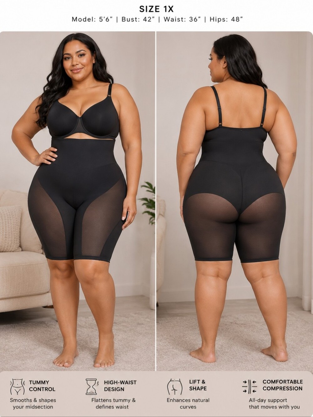 Honeylove Black Sculptwear High-Waist Shaping Shorts
